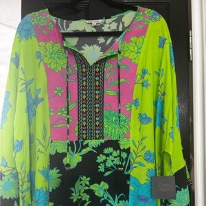 John Mark Neon Green and Blue Floral Dress